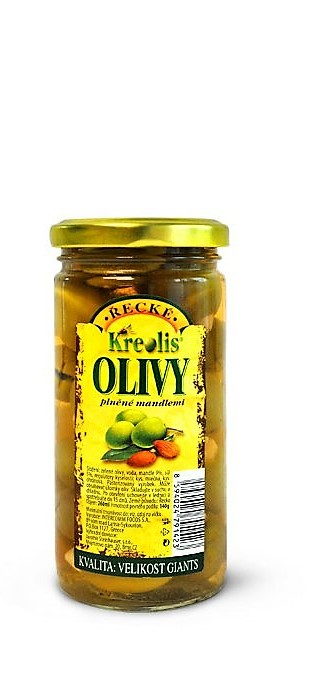 Grécke zelené olivy s mandľami KREOLIS 240 g KREOLIS