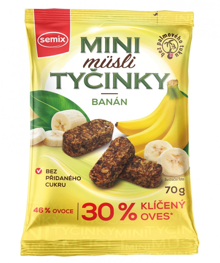 MINI MÜSLI TYČINKY S BEZLEPKOVÝMI BANÁNMI 70G, SEMIX 70 g SEMIX