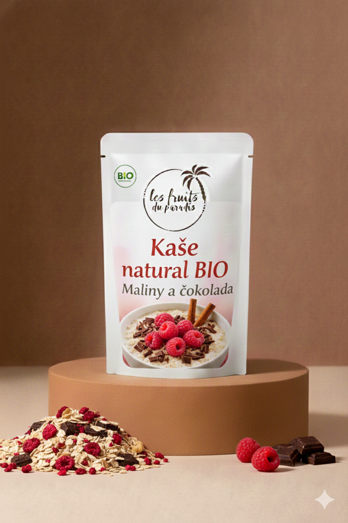 Kaša prírodná BIO Maliny a horká čokoláda 250 g LES FRUITS DU PARADIS