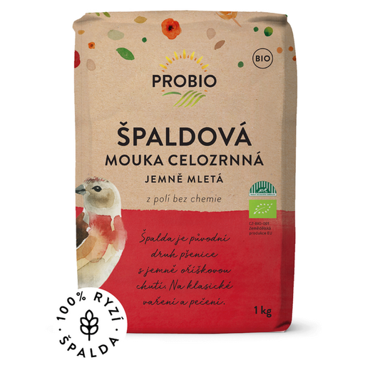 [P897] Špaldová múka celozrnná jemne mletá BIO 1 kg PROBIO