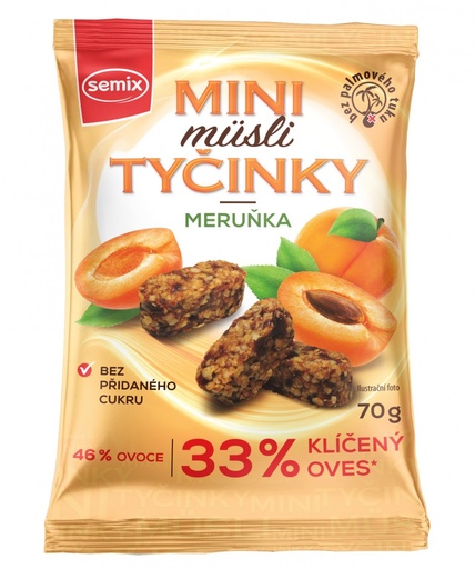 [SEM002] MINI MÜSLI TYČINKY S MARHUĽAMI  BEZ LEPKU70 G, SEMIX 70 g SEMIX