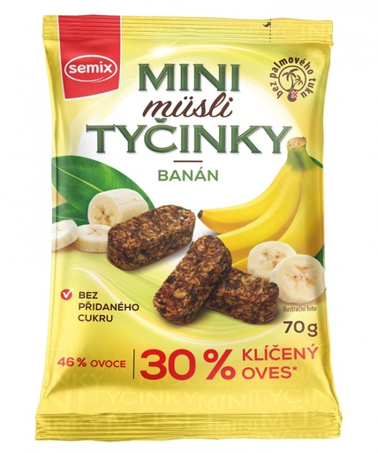 [SEM006] MINI MÜSLI TYČINKY S BEZLEPKOVÝMI BANÁNMI 70G, SEMIX 70 g SEMIX