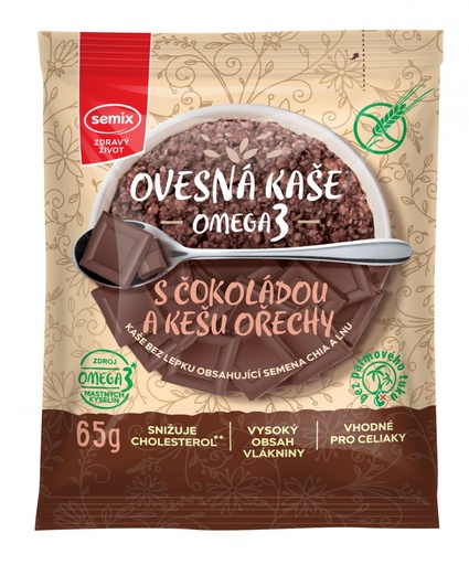 [SEM1001] Ovsená kaša Omega3 s čokoládou a kešu orieškami 65 g SEMIX