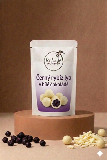 [00832-1] Lyo z čiernych ríbezlí v bielej čokoláde 200 g LES FRUITS DU PARADIS